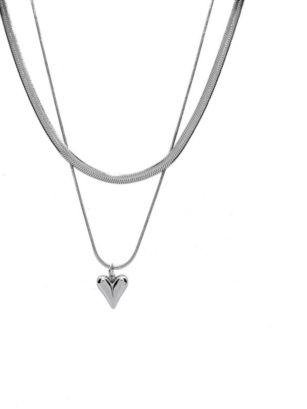 Silver Heart Pendant Layered Necklace - Women Jewelry stainless steel